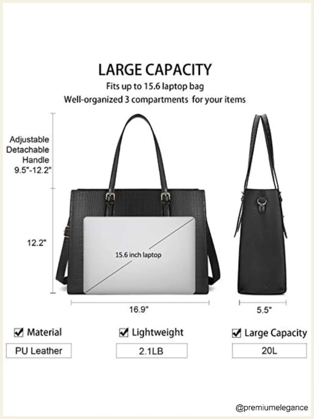 Crocodile Leather Laptop Bag for Women 15.6 Inch Water-resistant Work Tote
